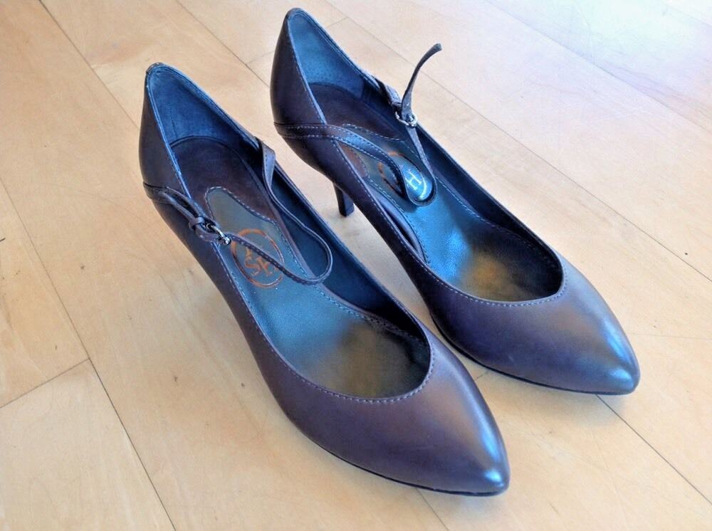 ASH Mary Jane Pumps Italian Leather Pointed Toe Heels 37 6 $273 Dark Taupe Brown